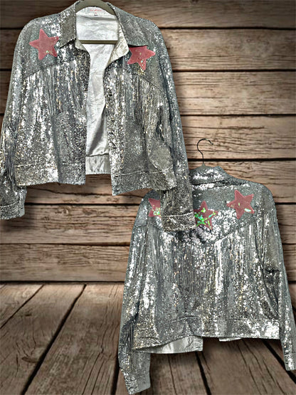 Silver/Star Sequin Fringe Jacket