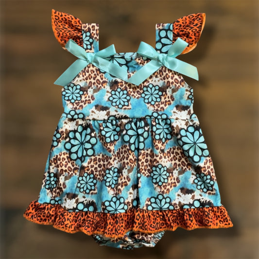 Turquoise Stones and Animal Print Ruffle Onesie
