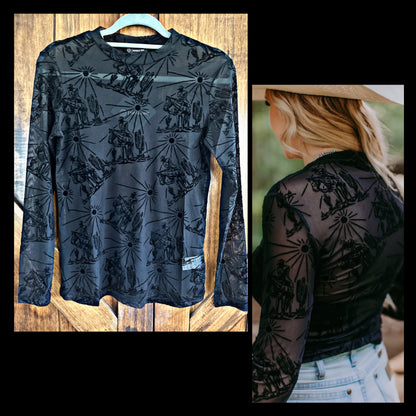 Black Sunshine Western 3D Mesh Top