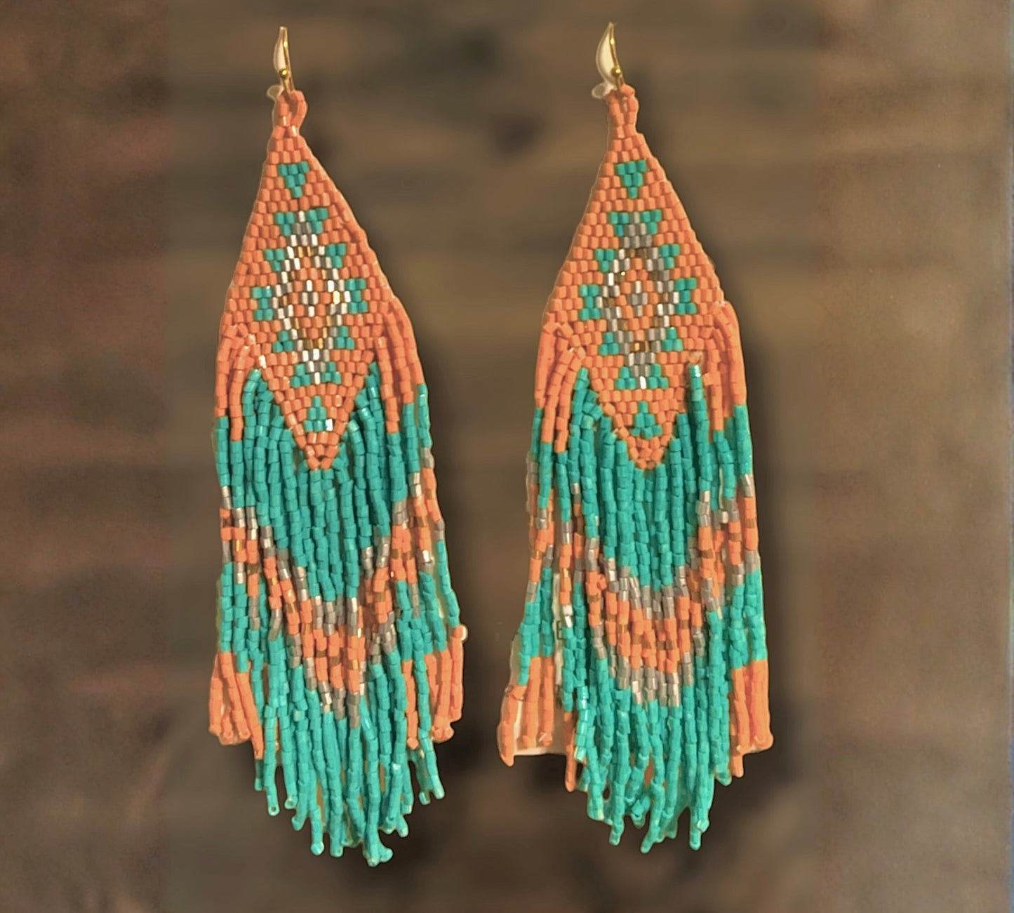 Sunset Mesa Beaded Fringe Earrings - Turquoise/Orange