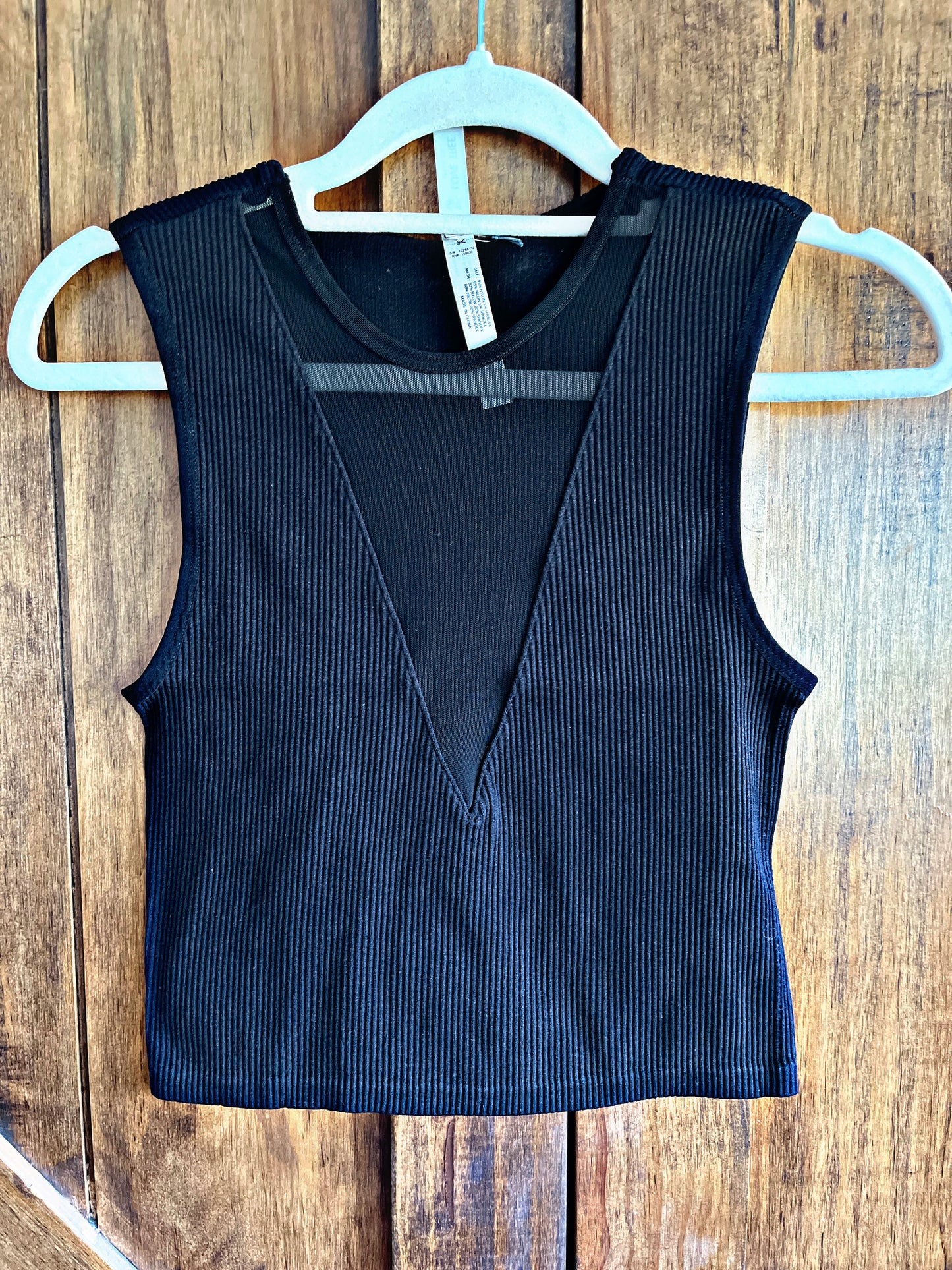 Black V Mesh Crop