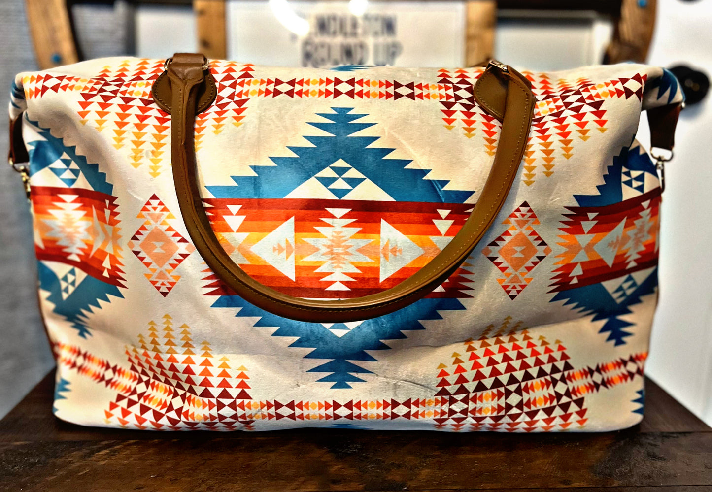 Cream Aztec Print Weekend Bag