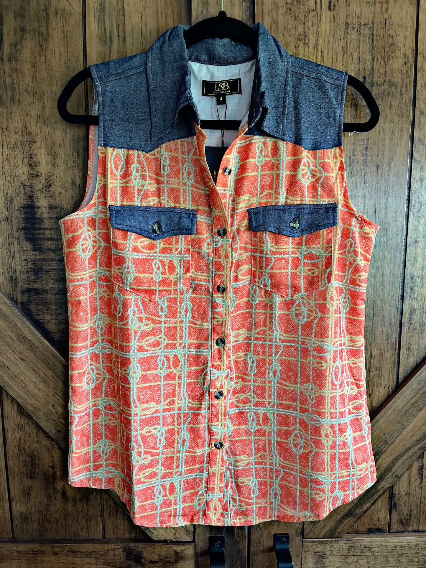 Orange/Denim Western Button Up Top