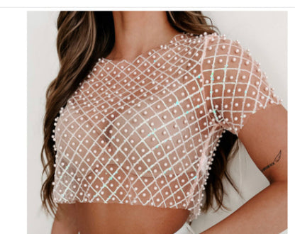 Pearl Mesh Crop