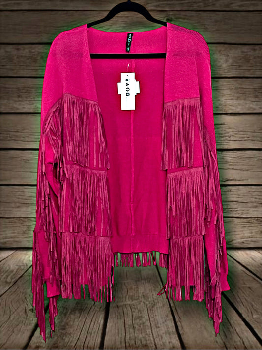 Pink Fringed Cardigan