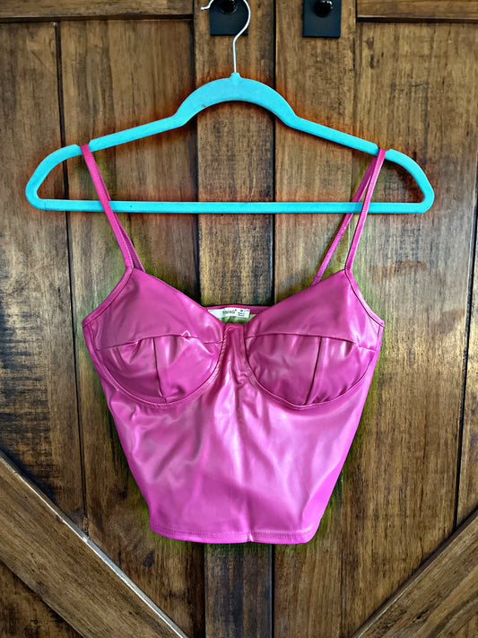 Pink Faux Leather Top