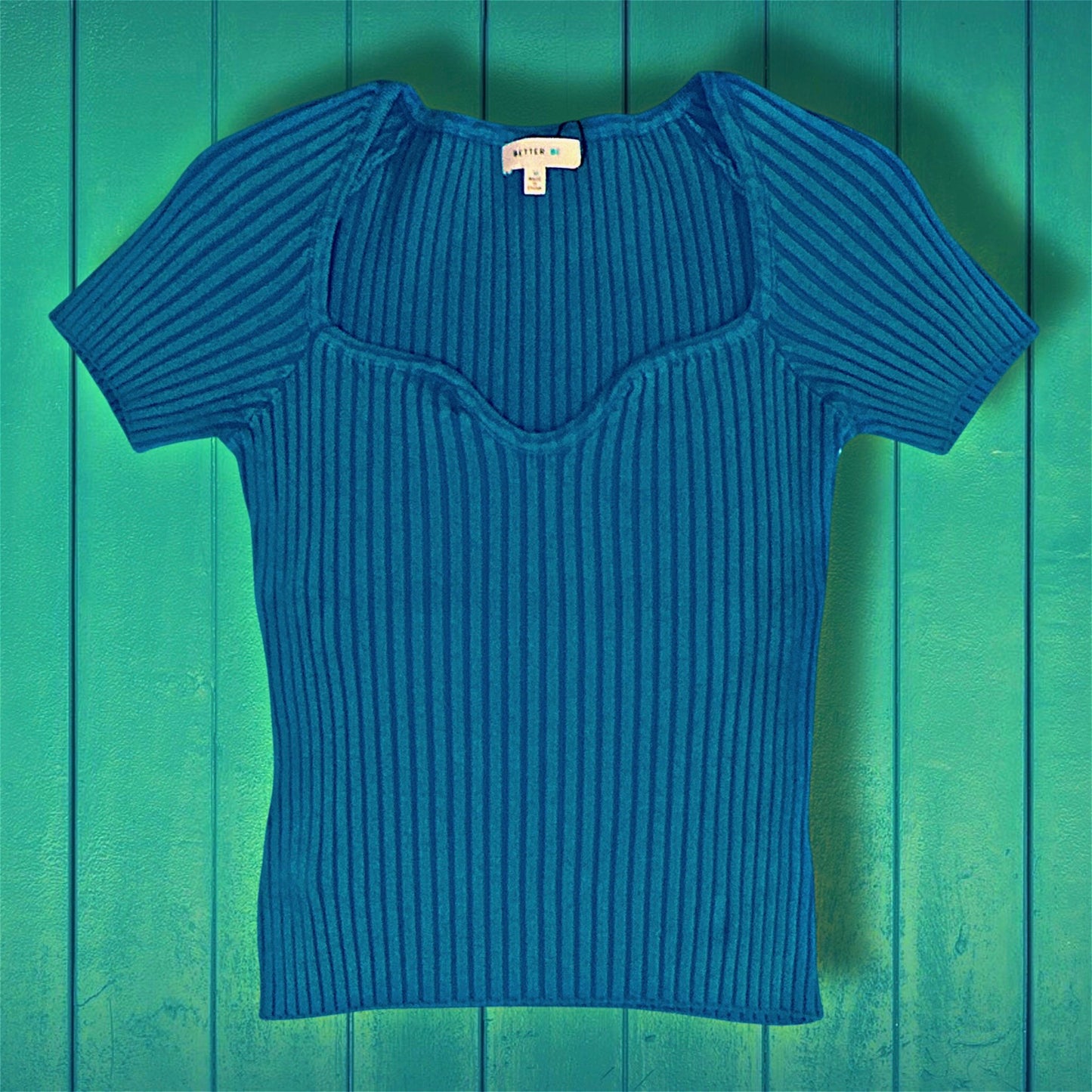 Blue Ribbed Crop Top