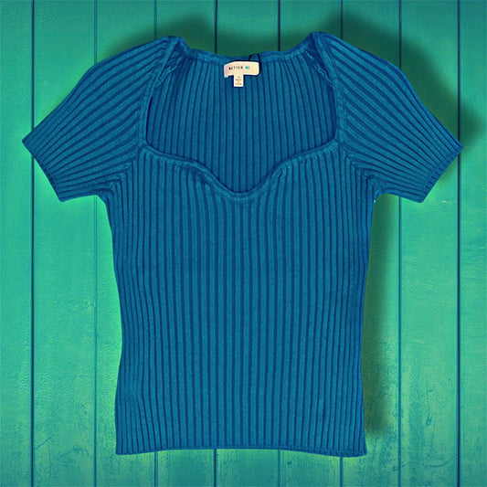 Blue Ribbed Crop Top