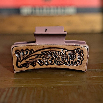 3.5” Myra Brand Hair Clips/Claws - Tooled Leather/Cowhide