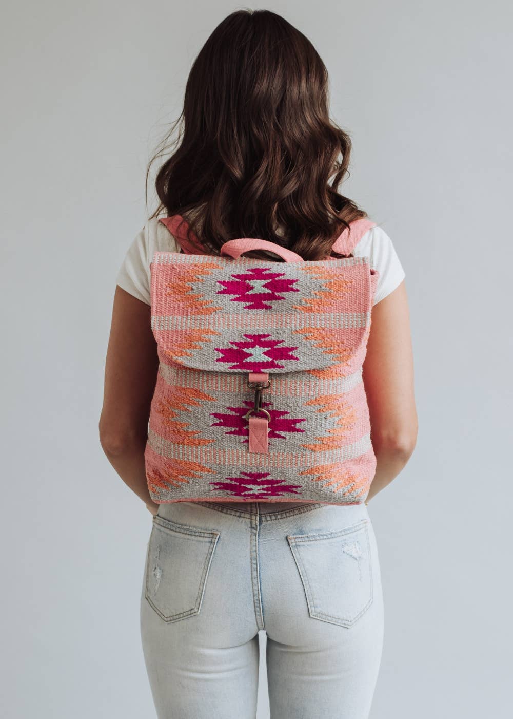 “Oklahoma” - Orange, Bright Pink & Slate Aztec Backpack