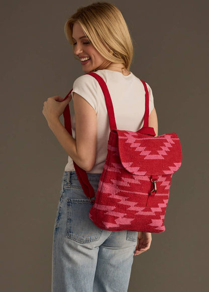 “Nebraska” - Red & Pink Aztec Backpack