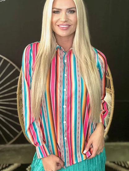Serape Print Button Up Top