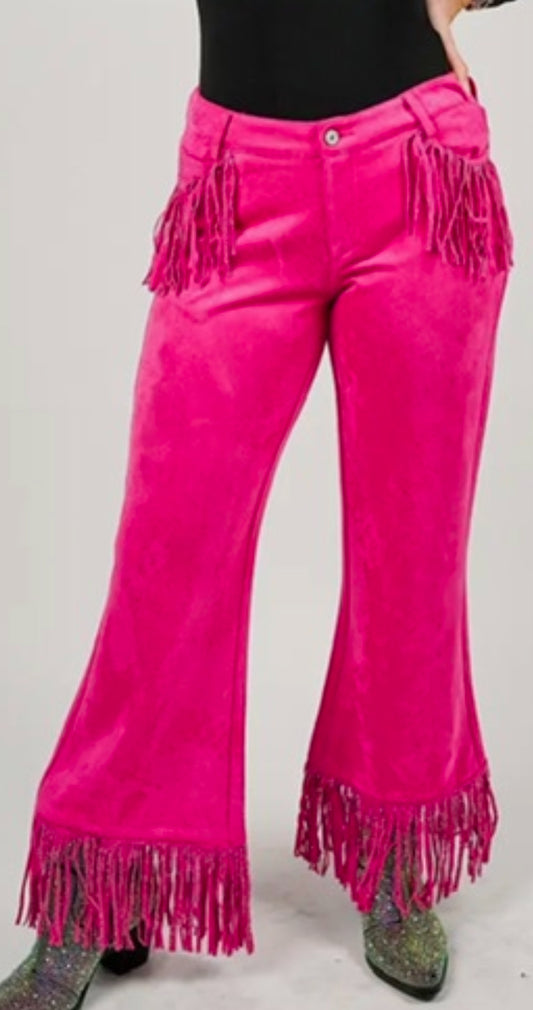 Lucky & Blessed Fringe Pink Velour Pants