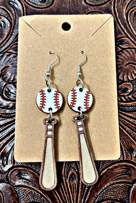 Baseball and Bat Earrings
