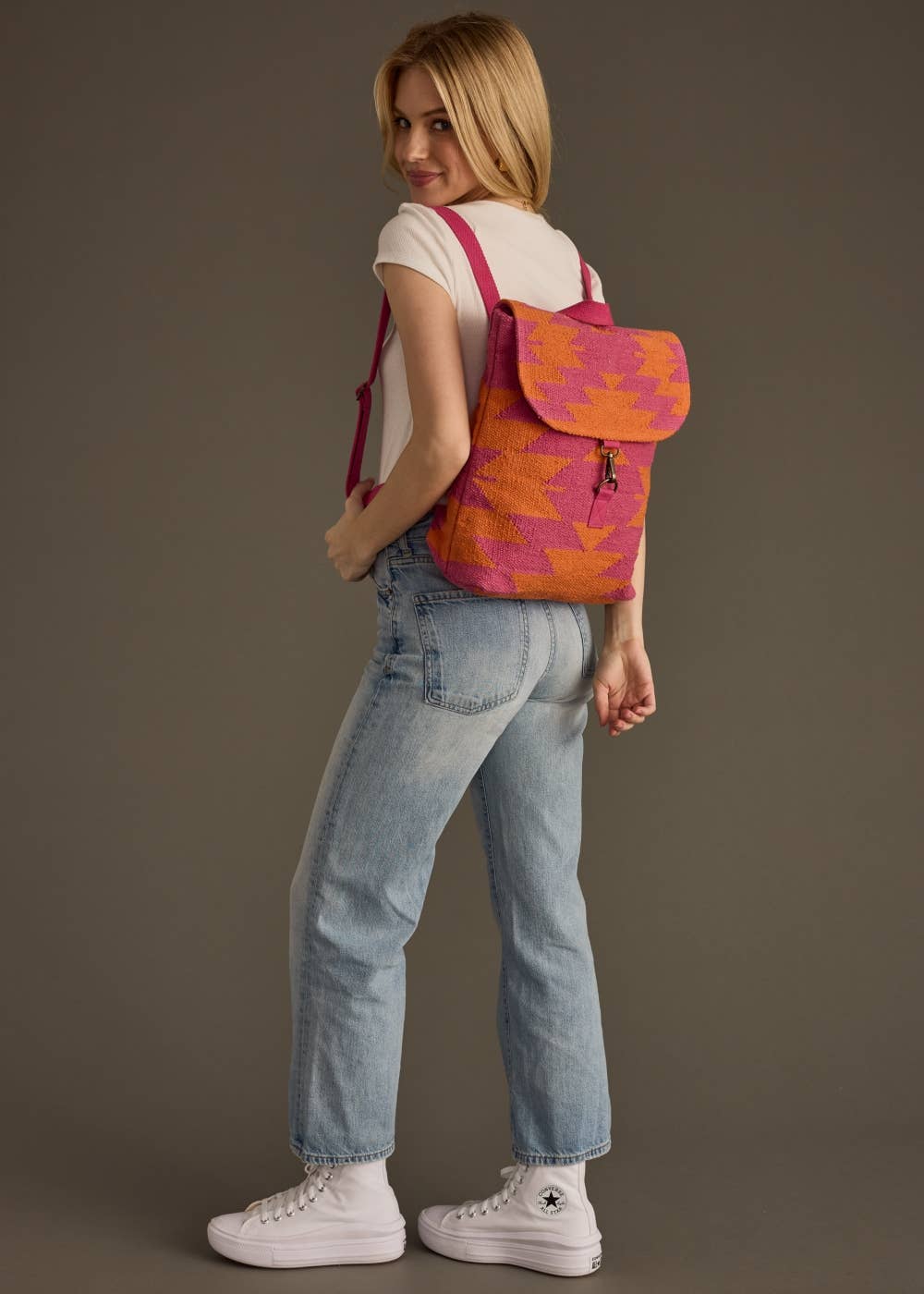 “South Carolina” - Orange & Bright Pink Aztec Backpack