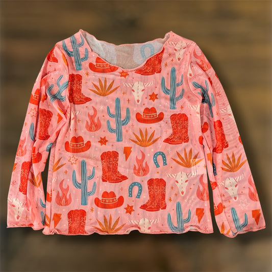 Little Girl’s Pink Cactus Western Mesh