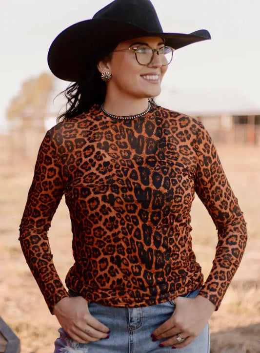 Orange and Animal Print Mesh Top