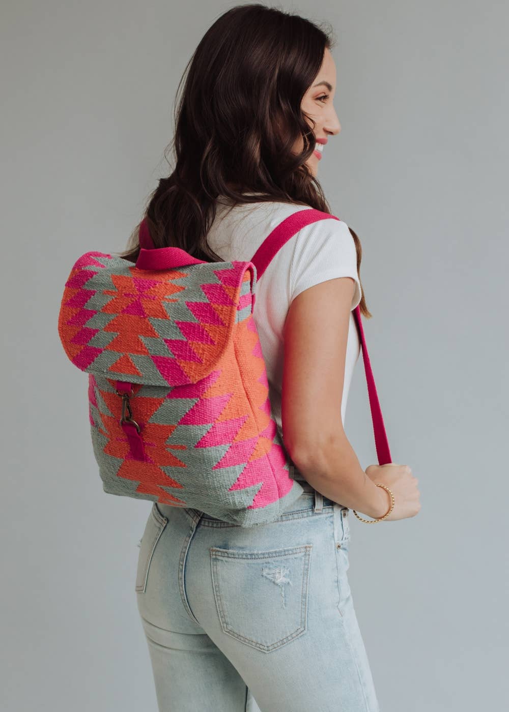 “Virginia” - Orange, Pink & Slate Aztec Backpack