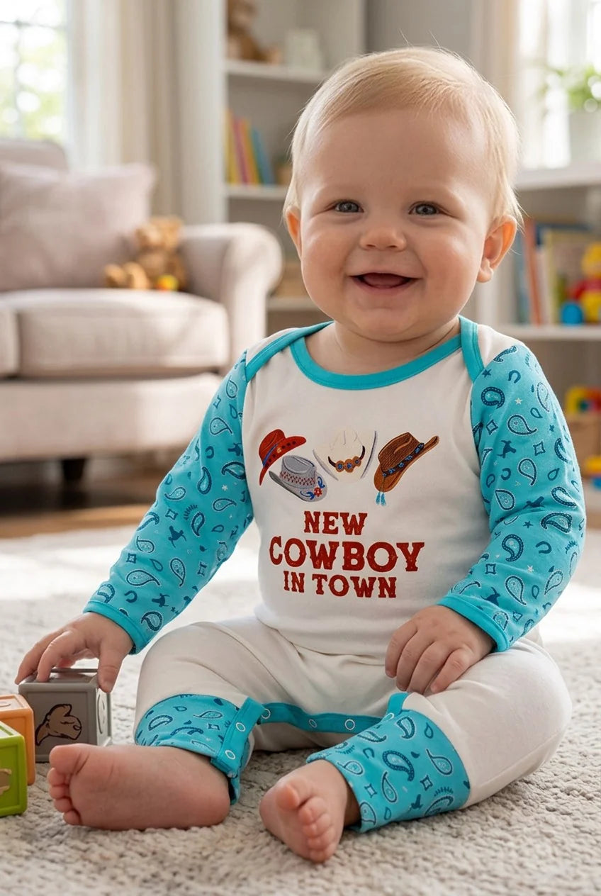 New Cowboy in Town Baby Boy Romper