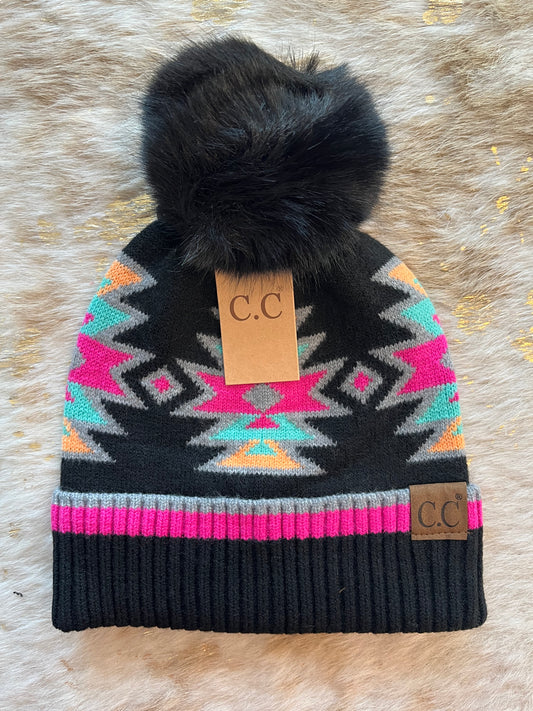 Black/Pink Aztec Beanie