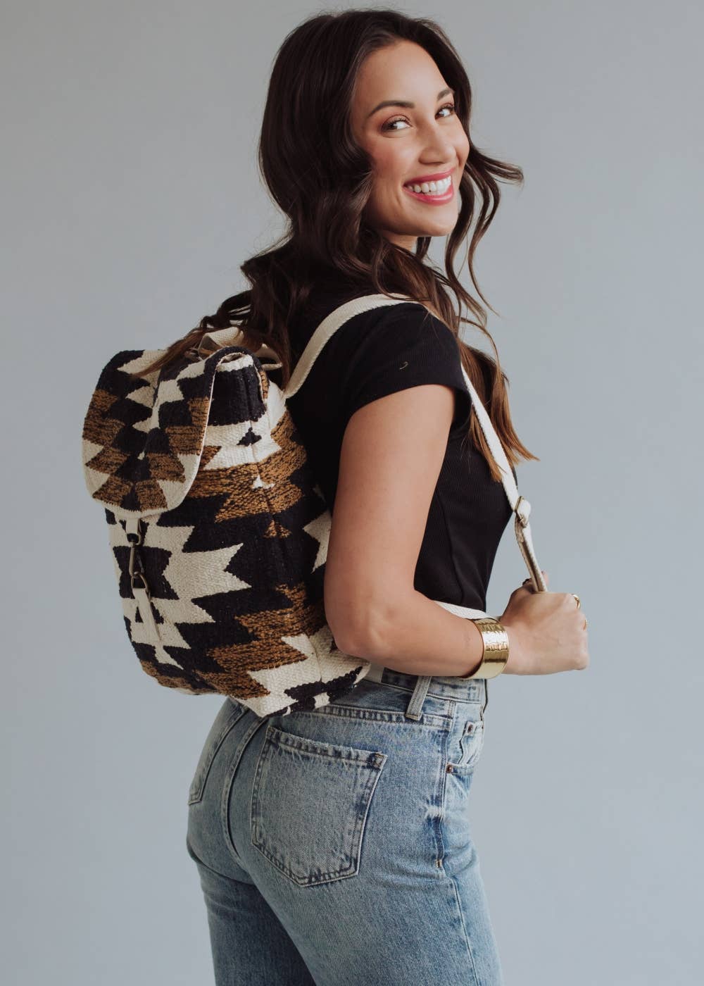 “New Mexico” - Black, White & Brown Aztec Backpack