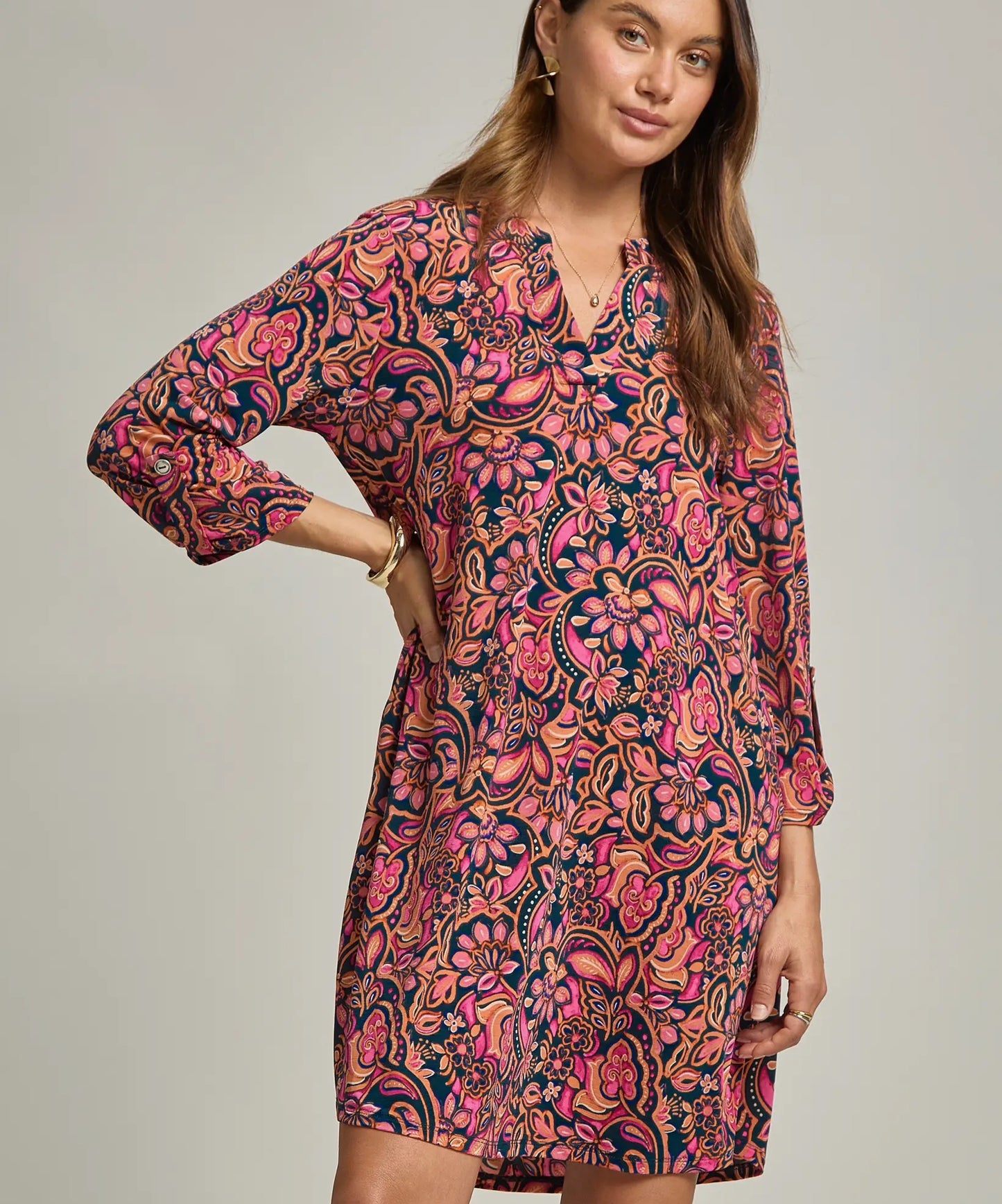 Pink Floral A Line Dress w Pockets