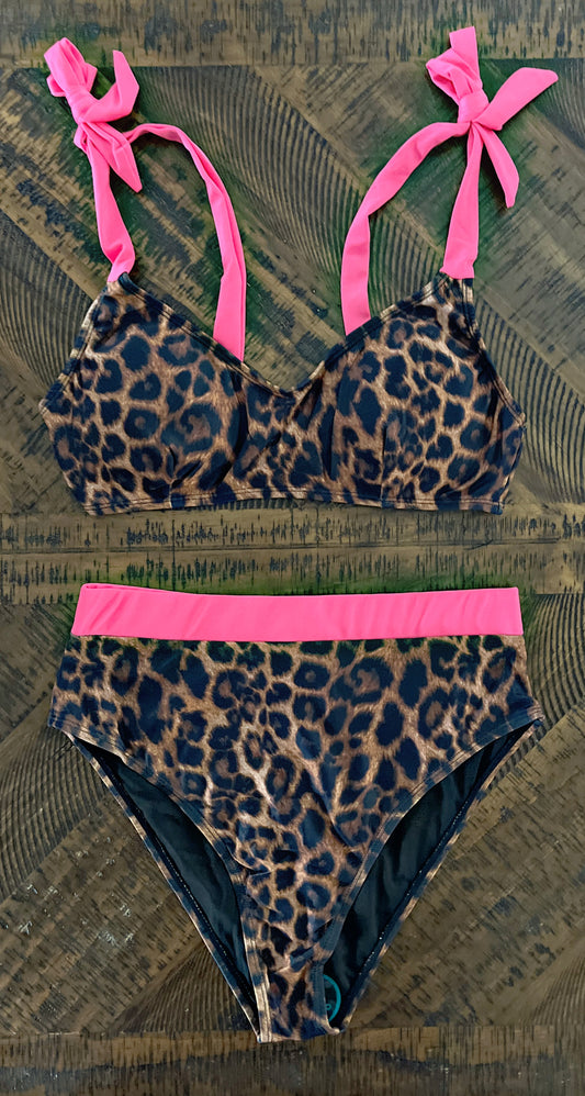 2 Piece Leopard/Pink Swimsuit