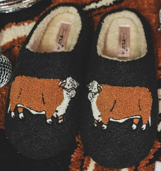 Black Longhorn House Slippers