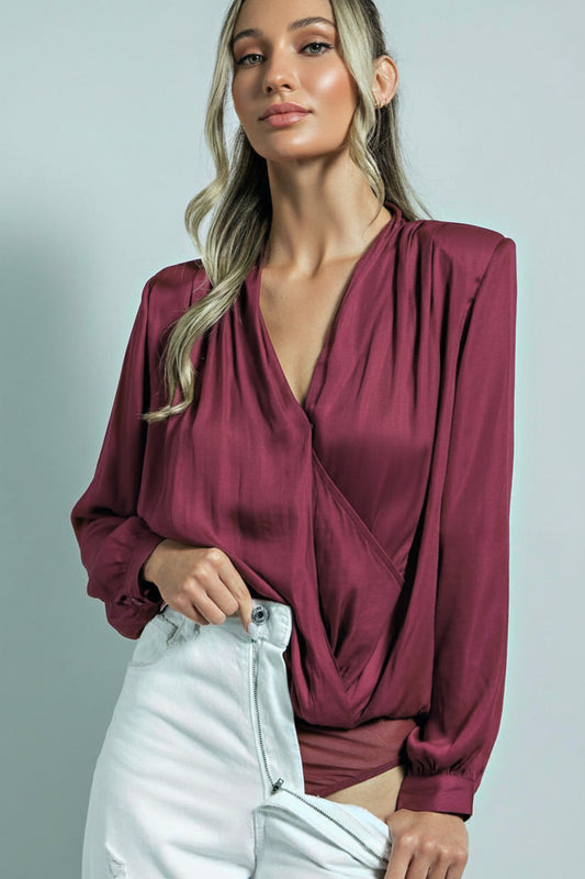 Wine Surplice Bodysuit