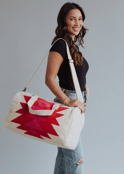 “Texas” - Cream, Red & Pink Aztec Weekend Bag