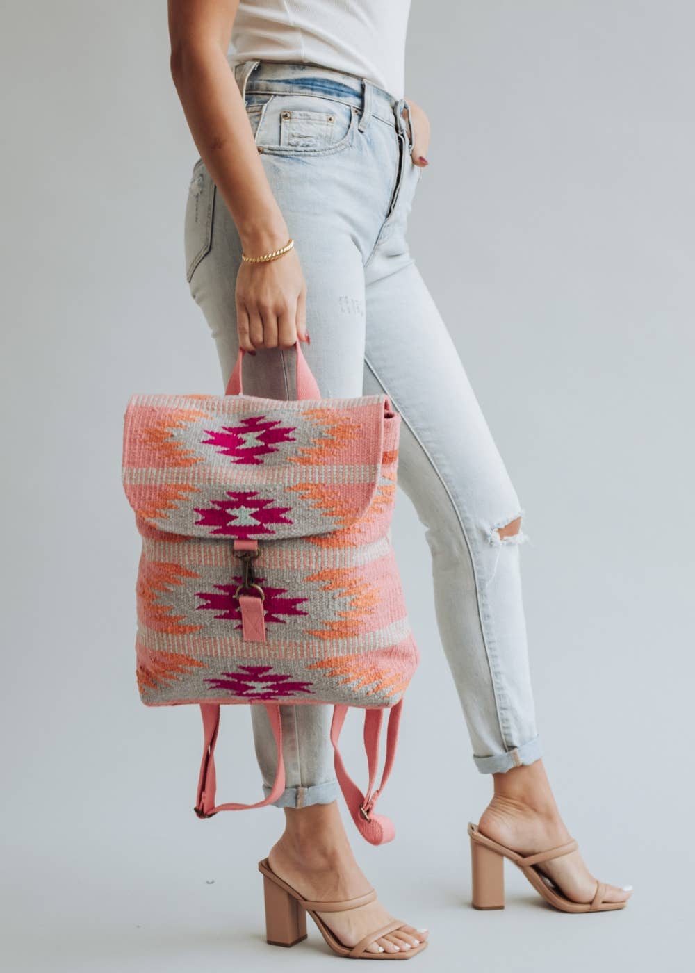 “Oklahoma” - Orange, Bright Pink & Slate Aztec Backpack