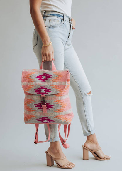 “Oklahoma” - Orange, Bright Pink & Slate Aztec Backpack