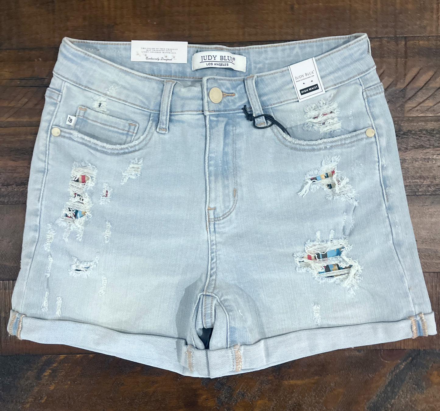 Aztec/Light Wash Distressed Shorts
