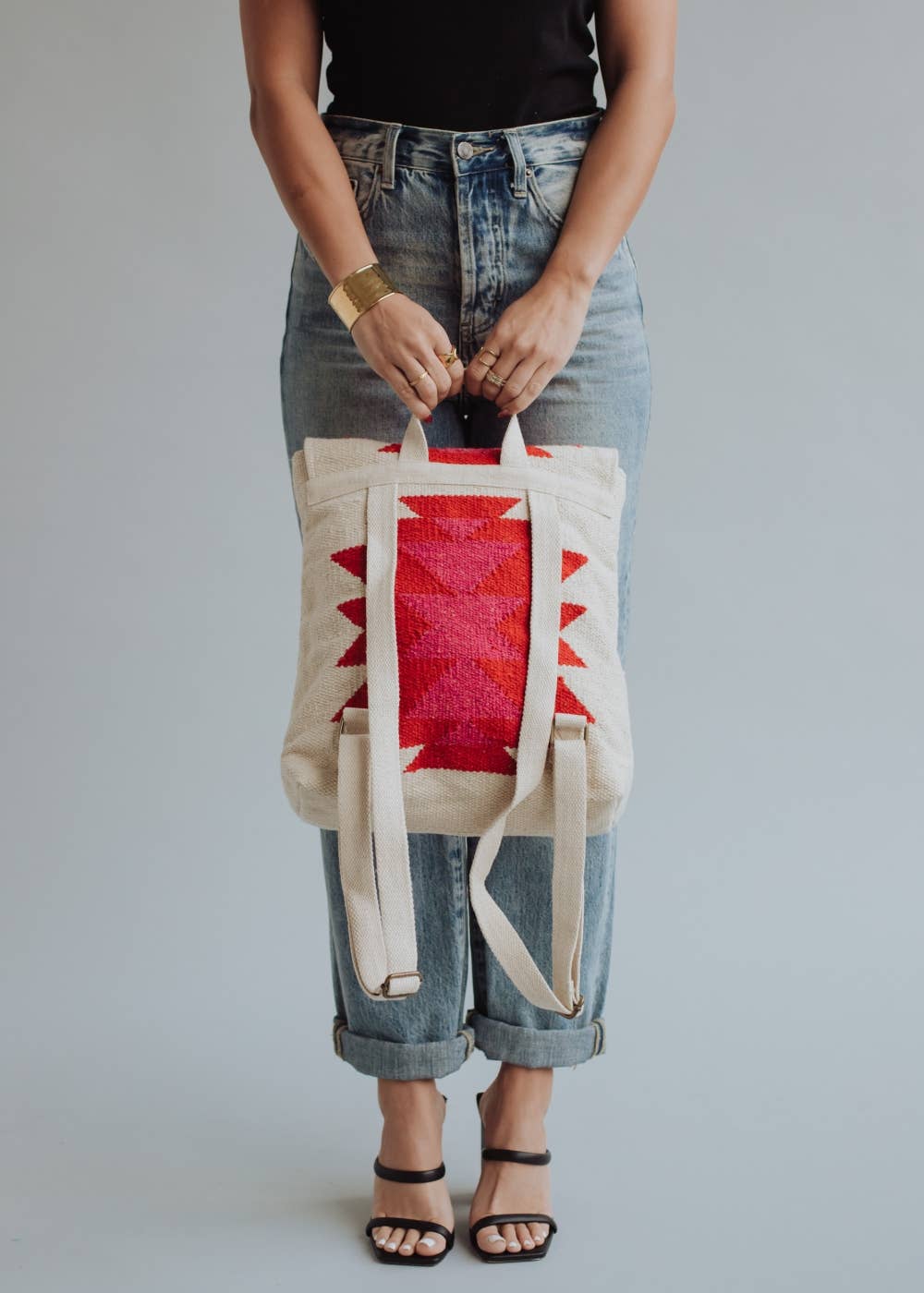 “Texas” - Cream, Red & Pink Aztec Backpack
