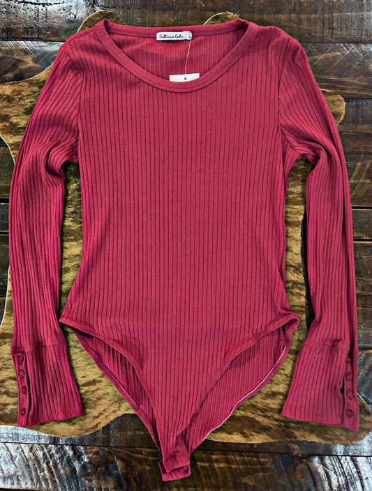Berry Ribbed Bodysuit