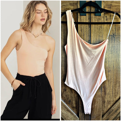 One Shoulder Peach Bodysuit