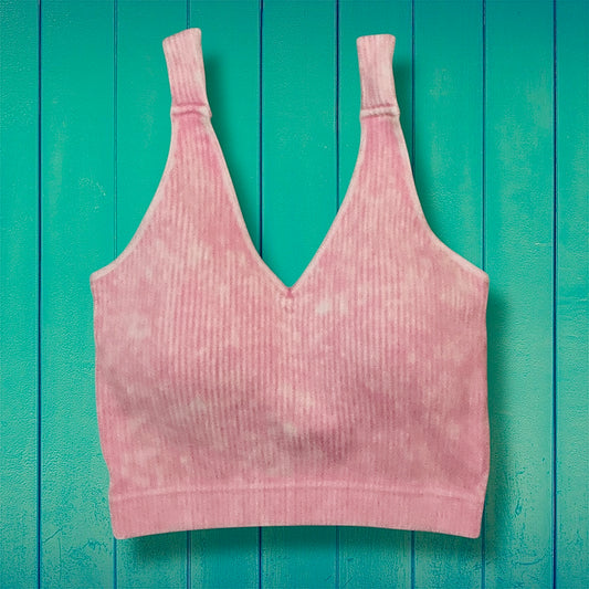 Mineral Washed Ribbed and Padded Bralette - Dusty Pink