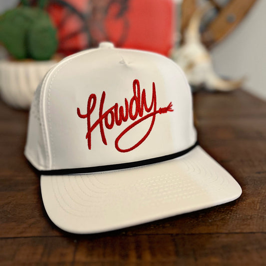 White SnapBack Hat w/ Red Howdy Print