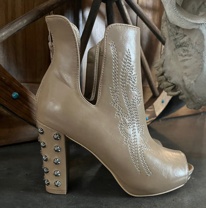 Taupe Studded Heel Boots