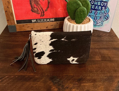 Dark Brown Cowhide and Leather Zippered Wallet