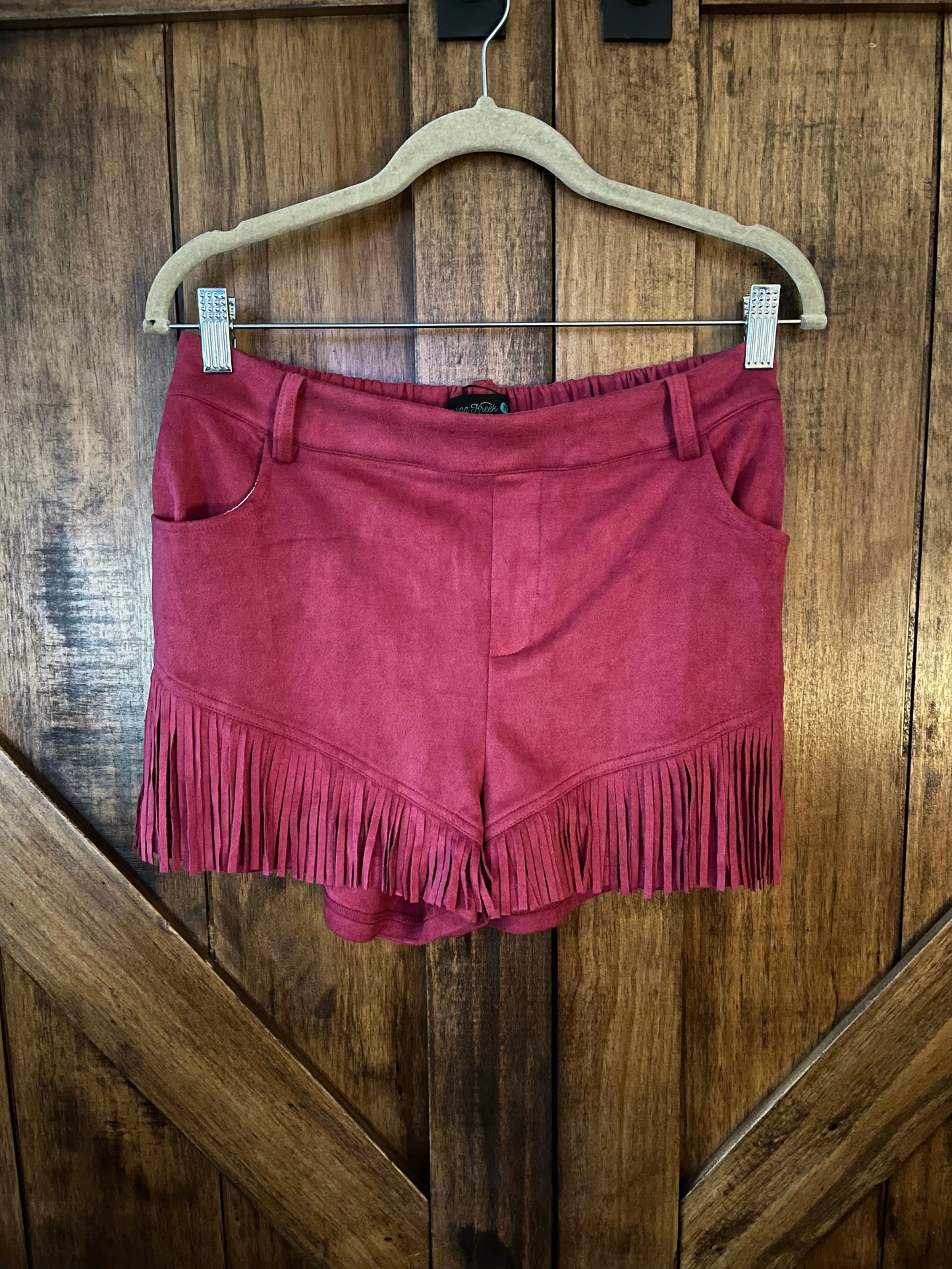 Pink Fringe Suede Shorts