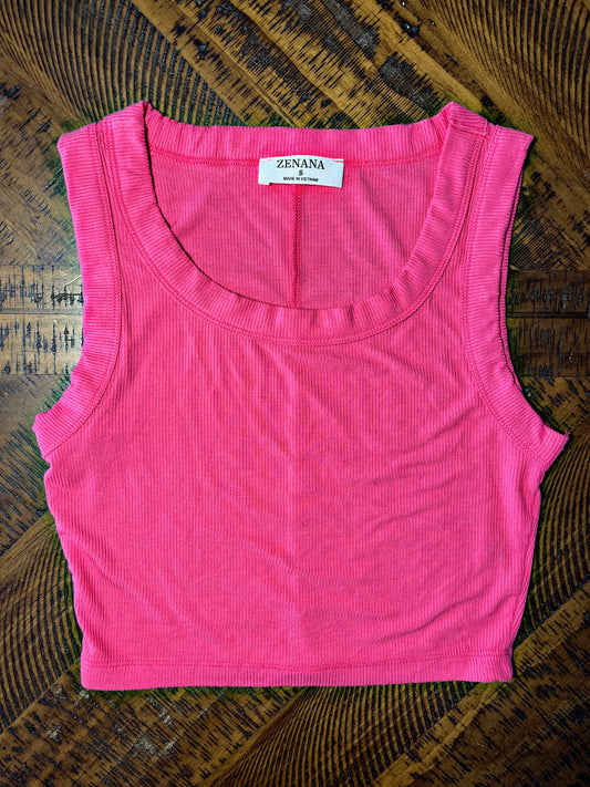 Pink Cropped Ribbed Top