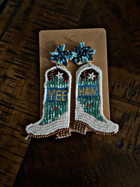 Beaded YeeHaw Boots Earrings