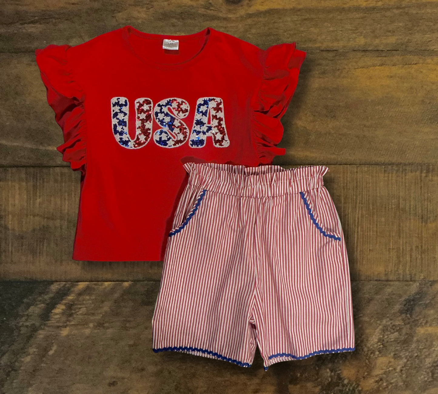 Little Girl’s Sequin USA Short Set