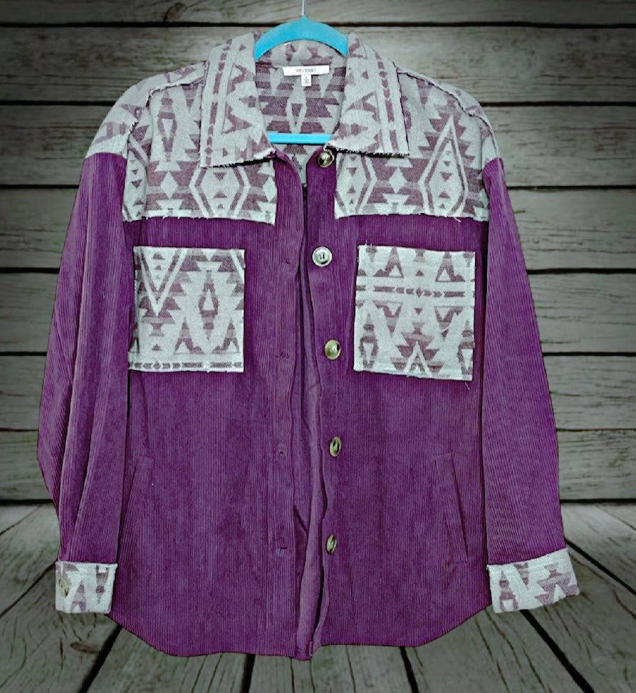 Purple Aztec Corduroy Shacket
