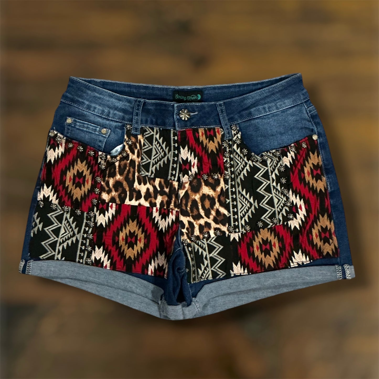 Denim Patched Shorts - Aztec/Animal