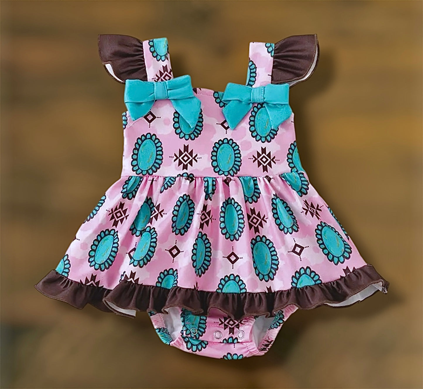 Pink/Turquoise Stone Ruffle Onesie
