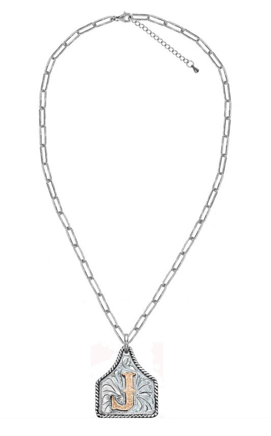 Cow Tag Letter Monogram Pendant Necklace