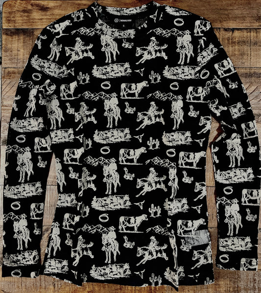 3D Mesh - Black and Gray Cowboy Scene Top