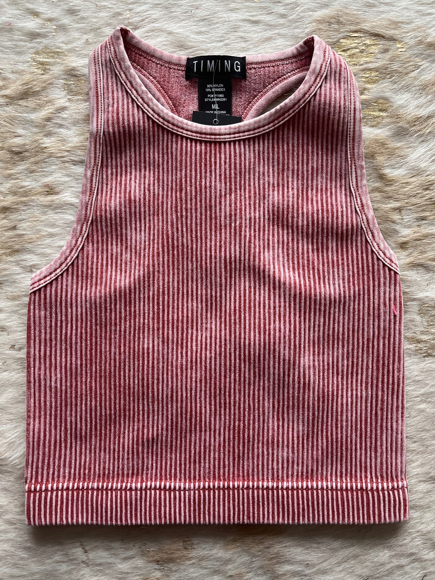 Washed Rose Ribbed Crop